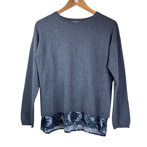 Guido Lombardi Gray Merino Wool Knit Silk Satin Flyaway Back Twofer Sweater - Picture 4 of 12
